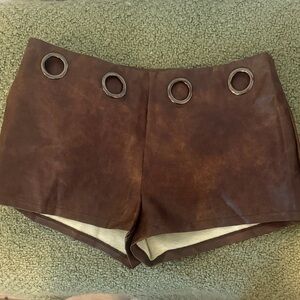 Brown Leather Women Shorts
